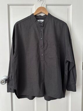 Pilgrim Surf + Supply Popover Button Shirt Gray Band Collar Japan Unisex O/S